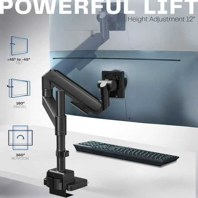 Alt view image 4 of 7 - VIVO Black Heavy Duty Pneumatic Single Ultrawide Computer Monitor Arm Desk Mount