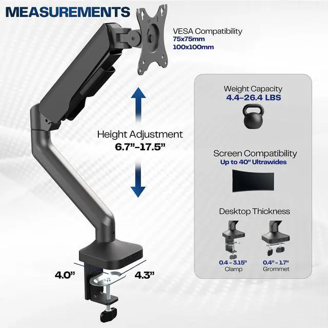 Alt view image 5 of 7 - VIVO Pneumatic Arm Single Ultrawide Monitor Desk Mount, Fits up to 40" Screens