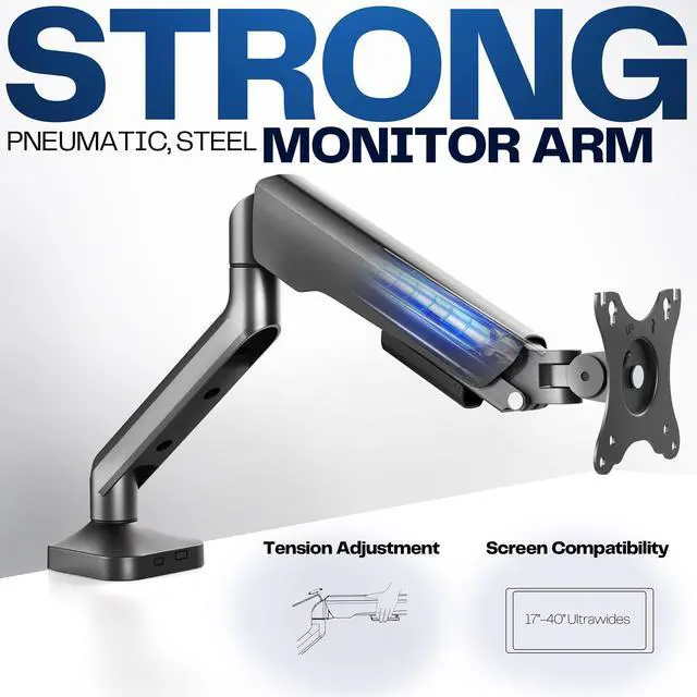 Alt view image 3 of 7 - VIVO Pneumatic Arm Single Ultrawide Monitor Desk Mount, Fits up to 40" Screens