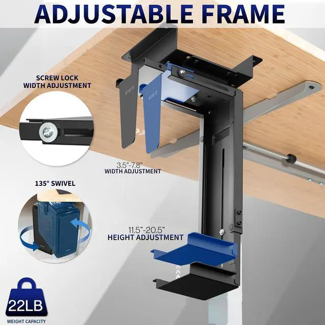 Alt view image 4 of 7 - VIVO Under-Desk and Wall PC Mount, Computer Case Holder with Spacer Bracket
