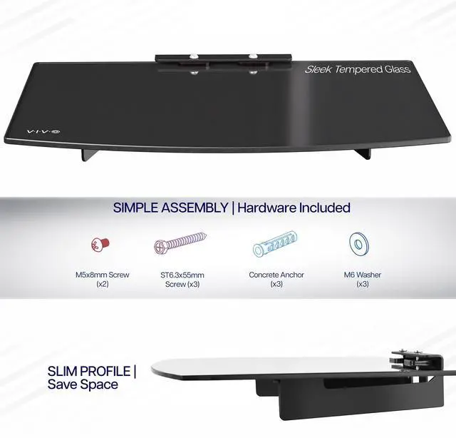 Alt view image 4 of 7 - VIVO Floating Wall Mount 14" Tempered Glass Shelf for DVD Player, Game System, Audio