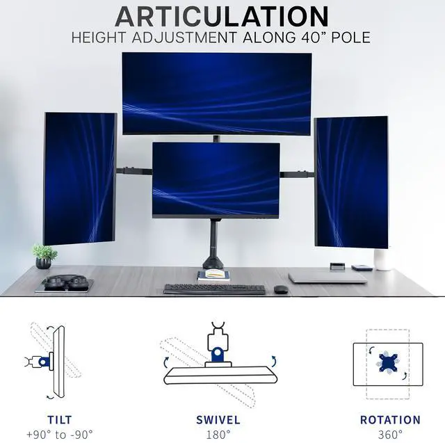 Alt view image 5 of 7 - VIVO Telescoping Extra Tall Quad Ultrawide 27" to 38" Monitor Desk Mount
