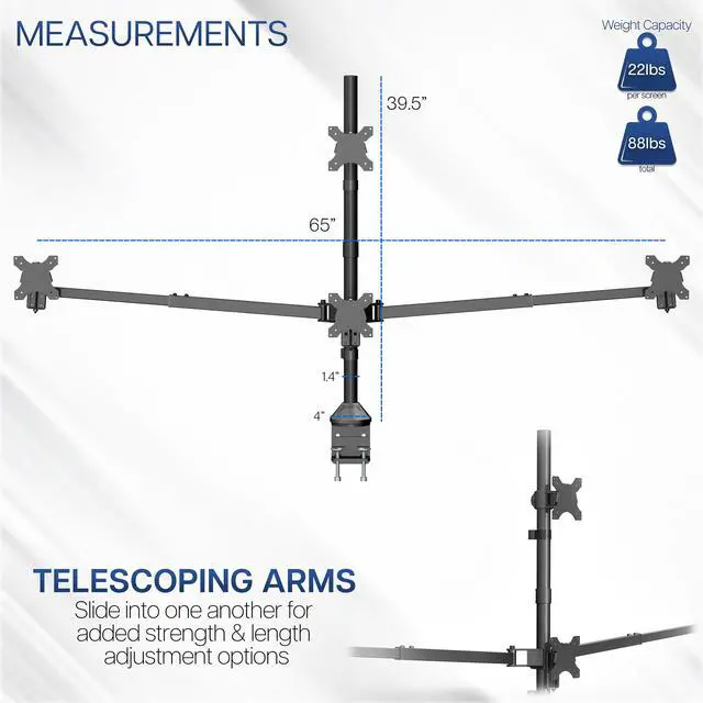 Alt view image 3 of 7 - VIVO Telescoping Extra Tall Quad Ultrawide 27" to 38" Monitor Desk Mount