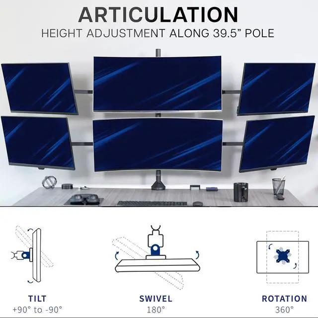 Alt view image 5 of 7 - VIVO Telescoping Extra Tall Hex Ultrawide 27" to 38" Monitor Desk Mount
