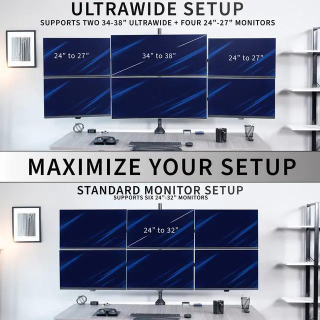 Alt view image 7 of 7 - VIVO Telescoping Extra Tall Hex Ultrawide 27" to 38" Monitor Desk Mount