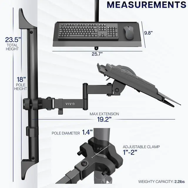 Alt view image 3 of 7 - VIVO Steel 26 Inch Tilting Keyboard Tray Wall Mount, Keyboard and Mouse Platform