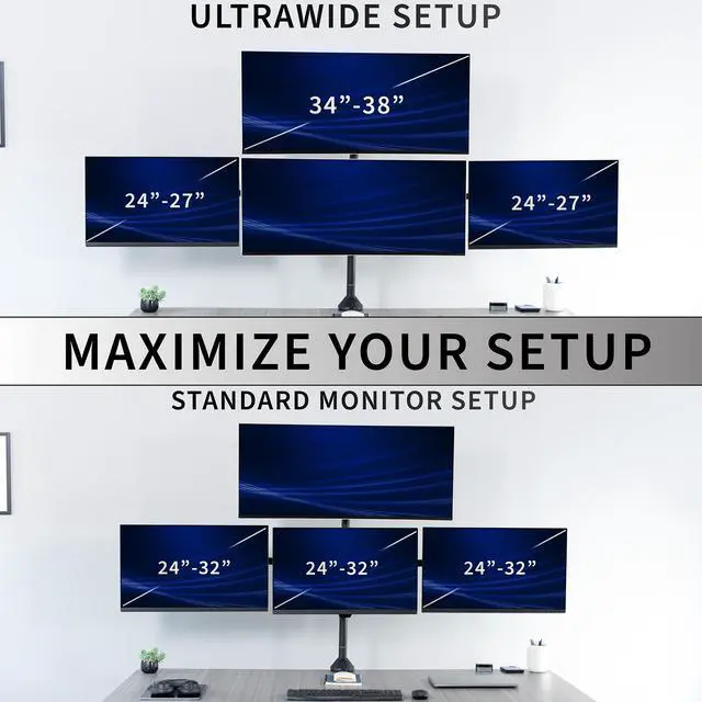 Alt view image 7 of 7 - VIVO Telescoping Extra Tall Quad Ultrawide 27" to 38" Monitor Desk Mount