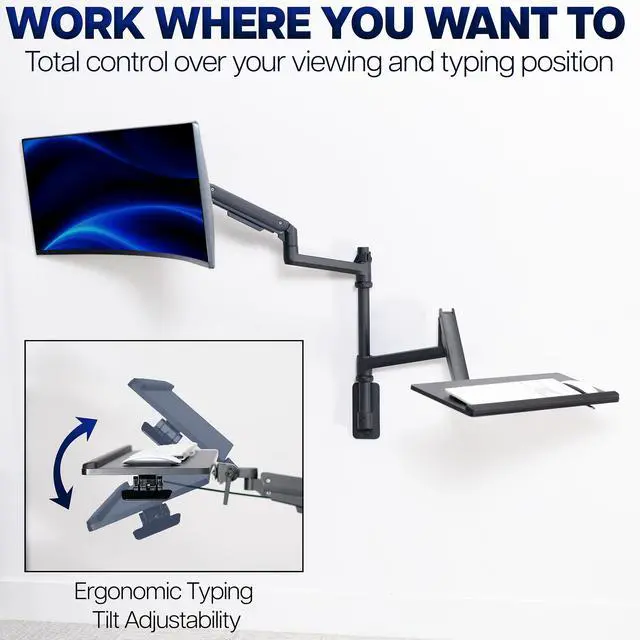 Alt view image 3 of 7 - VIVO Pneumatic Ultrawide Monitor Wall Mount + Keyboard Tray, Up to 49" Screens