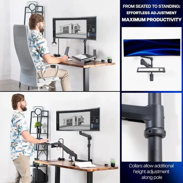 Alt view image 4 of 7 - VIVO Pneumatic Ultrawide Monitor Wall Mount + Keyboard Tray, Up to 49" Screens