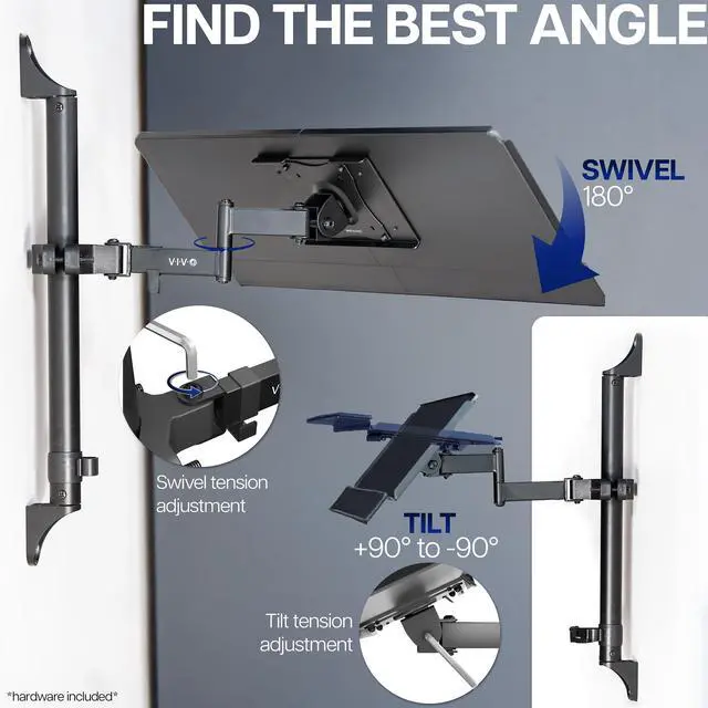 Alt view image 5 of 7 - VIVO Steel 26 Inch Tilting Keyboard Tray Wall Mount, Keyboard and Mouse Platform