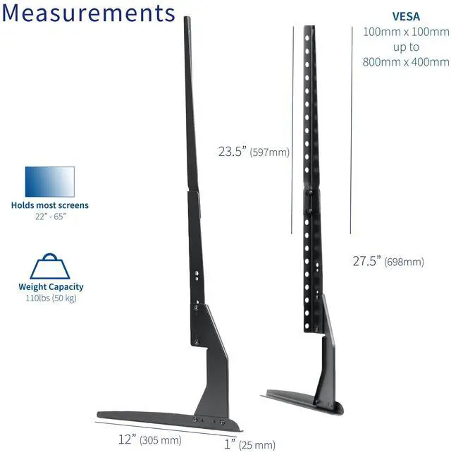 Alt view image 3 of 7 - VIVO Universal LCD Flat Screen TV Table Top Stand | Base fits 22" to 65" T.V.