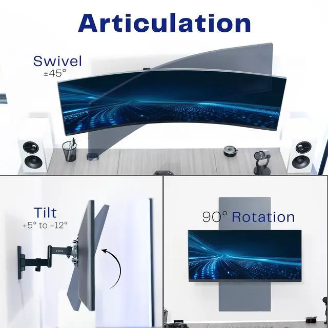 Alt view image 5 of 8 - VIVO Full Motion 49" Ultrawide Monitor Wall Mount
