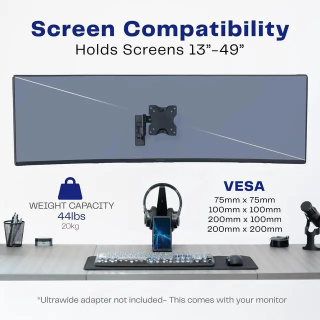 Alt view image 4 of 8 - VIVO Full Motion 49" Ultrawide Monitor Wall Mount