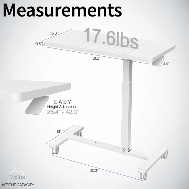 Alt view image 3 of 7 - VIVO Pneumatic 32" x 16" Over Sofa Laptop Table, Mobile Desktop, White