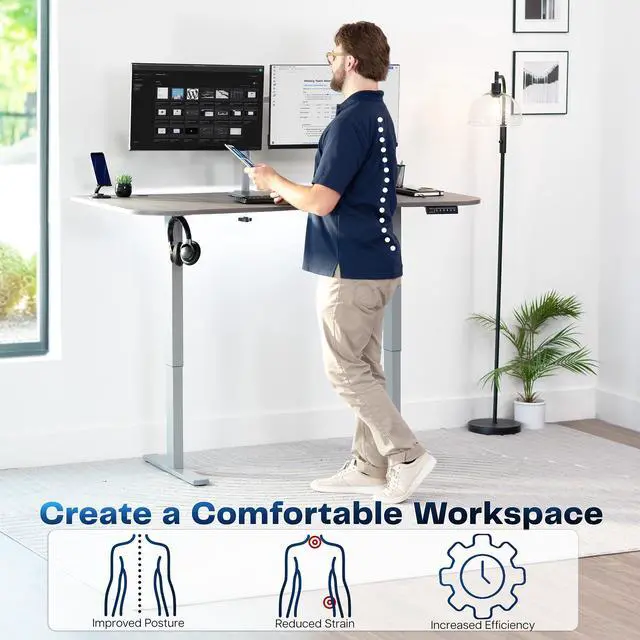 Alt view image 3 of 7 - VIVO Electric 63 x 32 Stand Up Desk, Dark Gray Table Top, Gray Frame