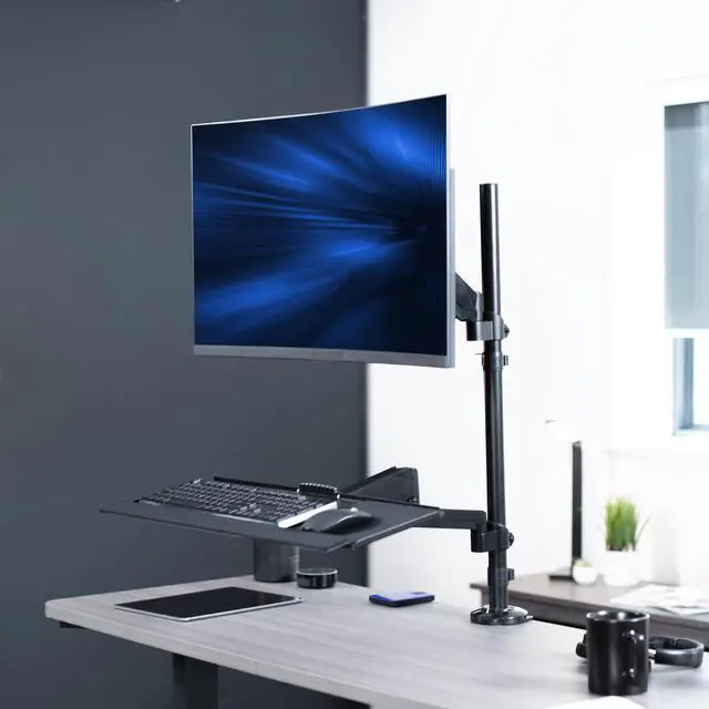Alt view image 2 of 7 - VIVO Sit-Stand Height Adjustable Pneumatic Arm Desk Mount for 1 Screen up to 32"