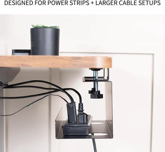 Alt view image 4 of 7 - VIVO Black 17 inch Clamp-on Cable Management Power Strip Tray System for Desk