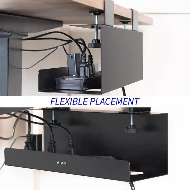 Alt view image 7 of 7 - VIVO Black 17 inch Clamp-on Cable Management Power Strip Tray System for Desk