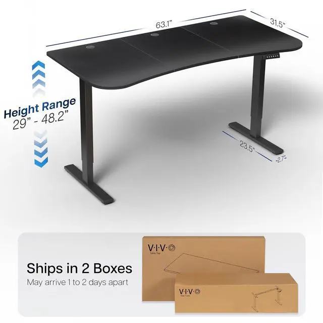 Alt view image 4 of 7 - VIVO Electric 63 x 32 Standup Desk, Black Carbon Fiber Tabletop, Black Frame