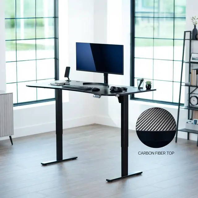 Alt view image 2 of 7 - VIVO Electric 63 x 32 Standup Desk, Black Carbon Fiber Tabletop, Black Frame