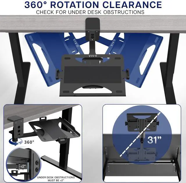 Alt view image 6 of 7 - VIVO Clamp-on 12 x 9 inch Rotating Laptop Tray for Office Desk