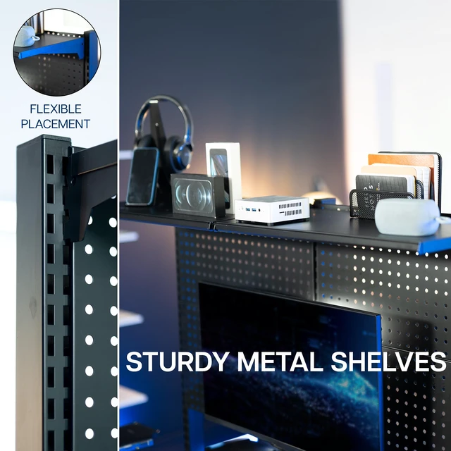 Alt view image 6 of 7 - VIVO Black Steel Clamp-on 47" Pegboard with Monitor Mounts & Overhead Shelf