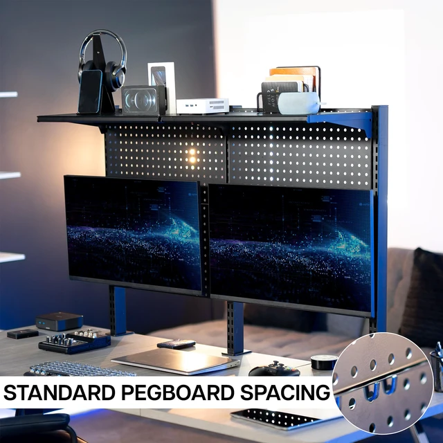 Alt view image 7 of 7 - VIVO Black Steel Clamp-on 47" Pegboard with Monitor Mounts & Overhead Shelf
