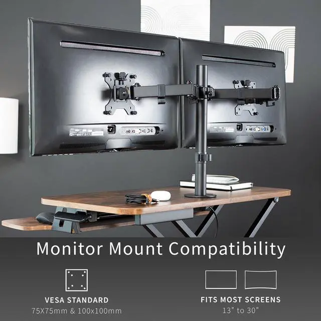 Alt view image 4 of 7 - VIVO Vintage Brown/Black 32" Standing Desk Riser with Dual 13"-30" Monitor Mount