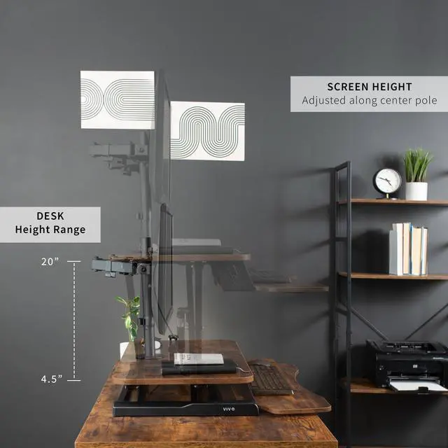 Alt view image 3 of 7 - VIVO Vintage Brown/Black 32" Standing Desk Riser with Dual 13"-30" Monitor Mount