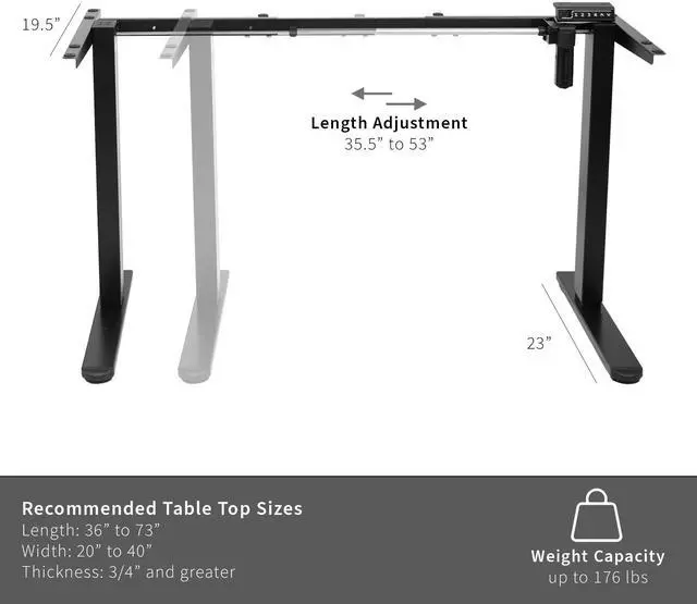 Alt view image 4 of 7 - VIVO Black Electric Stand Up Desk Frame with Rear-set Legs, Single Motor Base