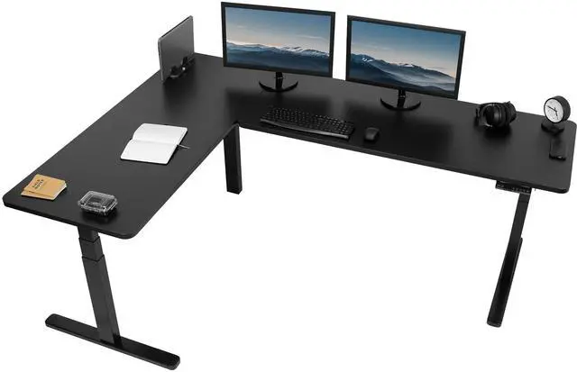 Main image of VIVO Electric 83" x 60" Stand Up Corner Desk, Black Table Tops, Black Frame