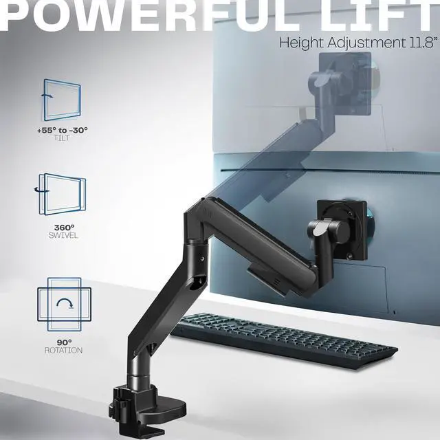 Alt view image 3 of 7 - VIVO Black Pneumatic Arm Single Ultrawide Computer Monitor Desk Mount