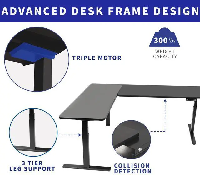 Alt view image 3 of 7 - VIVO Electric 83" x 60" Stand Up Corner Desk, Light Wood Table Tops, White Frame