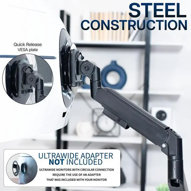 Alt view image 7 of 7 - VIVO Black Pneumatic Arm Single Ultrawide Computer Monitor Desk Mount