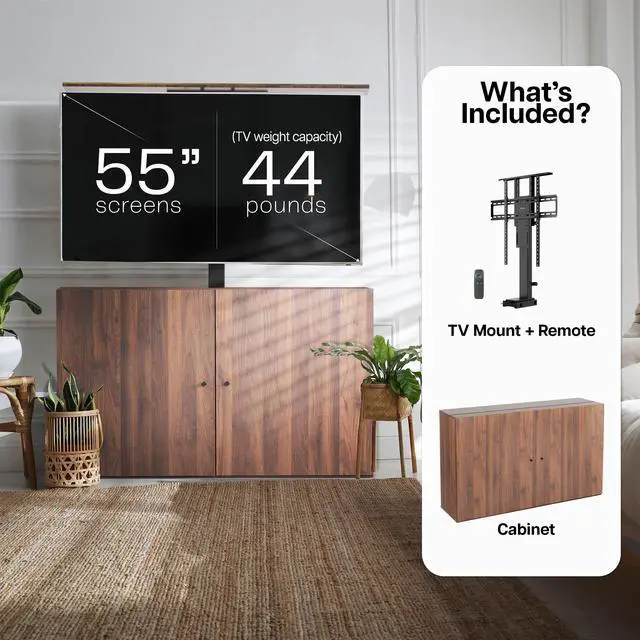 Alt view image 2 of 7 - VIVO Walnut Cabinet with Motorized TV Stand, Fits 32" to 55" Screens