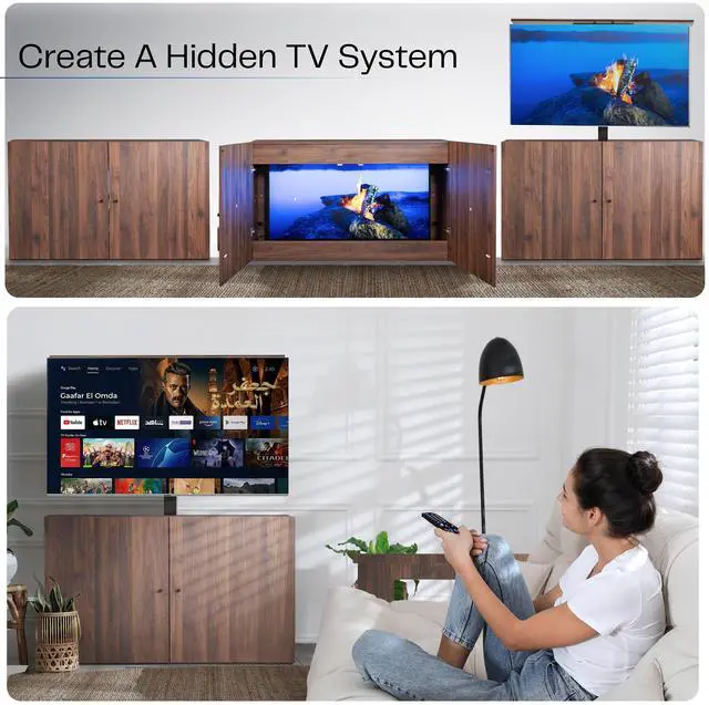 Alt view image 6 of 7 - VIVO Walnut Cabinet with Motorized TV Stand, Fits 32" to 55" Screens