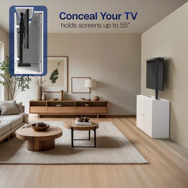 Alt view image 5 of 7 - VIVO White Cabinet with Motorized TV Stand, Fits 32" to 55" Screens