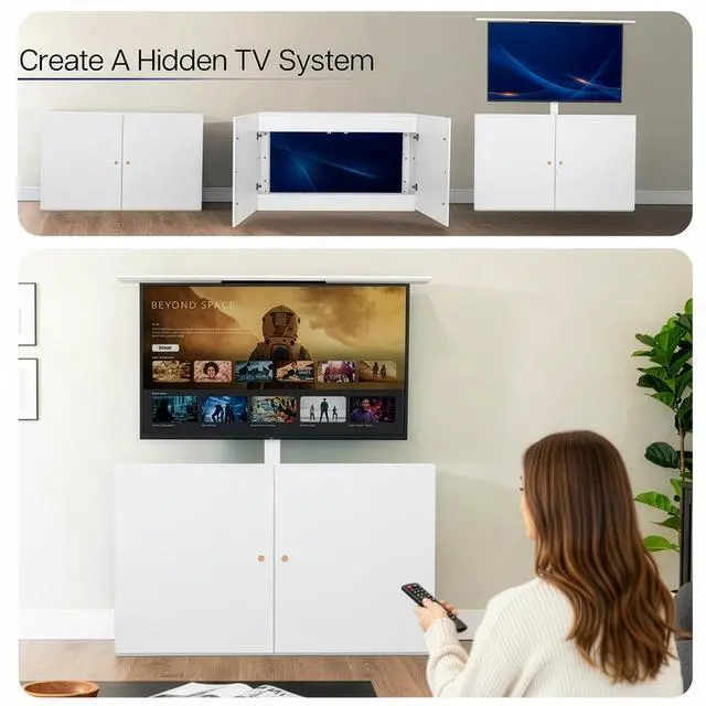 Alt view image 6 of 7 - VIVO White Cabinet with Motorized TV Stand, Fits 32" to 55" Screens