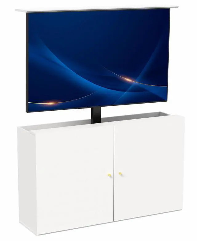 Main image of VIVO White Cabinet with Motorized TV Stand, Fits 32" to 55" Screens
