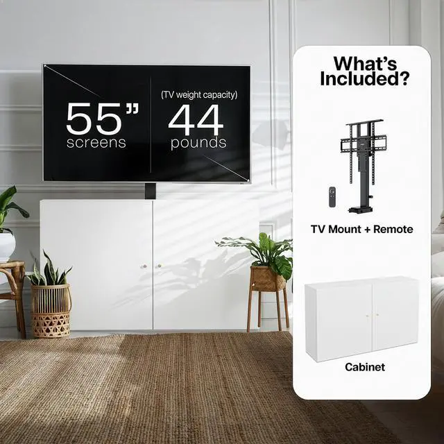 Alt view image 2 of 7 - VIVO White Cabinet with Motorized TV Stand, Fits 32" to 55" Screens