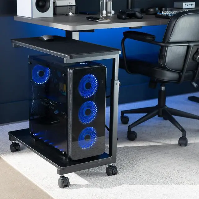 Alt view image 2 of 7 - VIVO Black Mobile PC Cart with Storage, Premium Computer Tower Holder