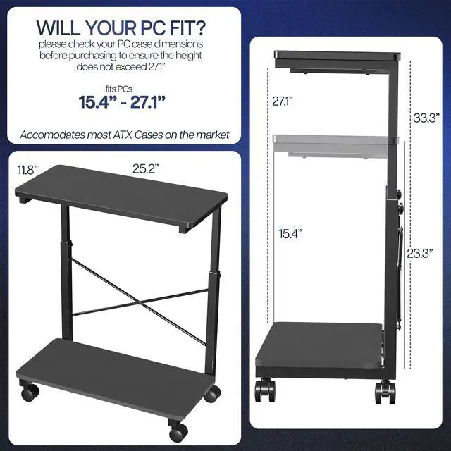 Alt view image 5 of 7 - VIVO Black Mobile PC Cart with Storage, Premium Computer Tower Holder