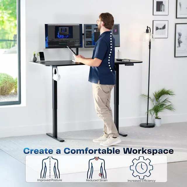 Alt view image 3 of 7 - VIVO Electric 63 x 32 Standup Desk, Black Carbon Fiber Tabletop, Black Frame