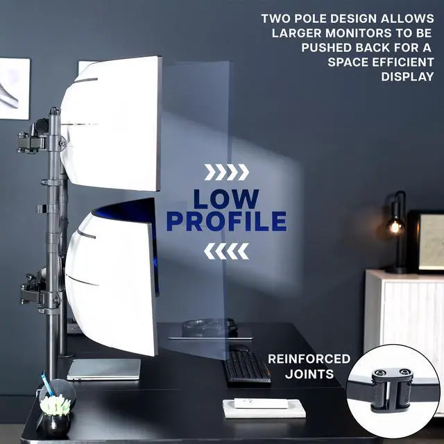 Alt view image 4 of 7 - VIVO Dual Ultrawide Stacked Monitor Desk Mount, 2 Poles, 2 Screens up to 57"