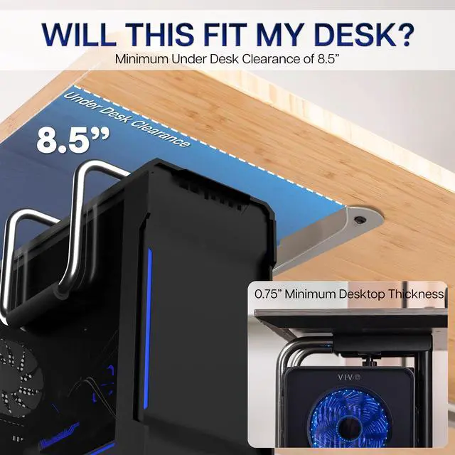 Alt view image 4 of 7 - VIVO Heavy Duty Adjustable Under-Desk PC Mount | Computer Case Holder