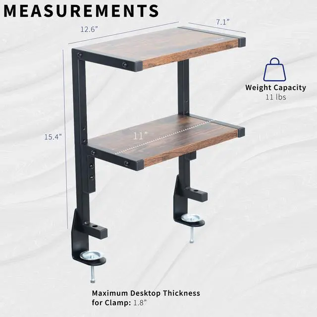Alt view image 3 of 7 - VIVO Vintage Brown Clamp-on 13" Above or Below Desk 2-Tier Shelving Unit