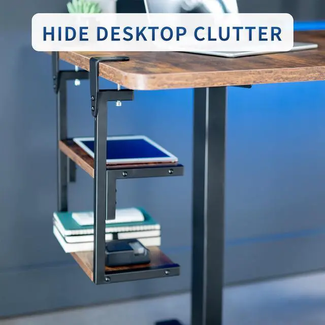 Alt view image 6 of 7 - VIVO Vintage Brown Clamp-on 13" Above or Below Desk 2-Tier Shelving Unit