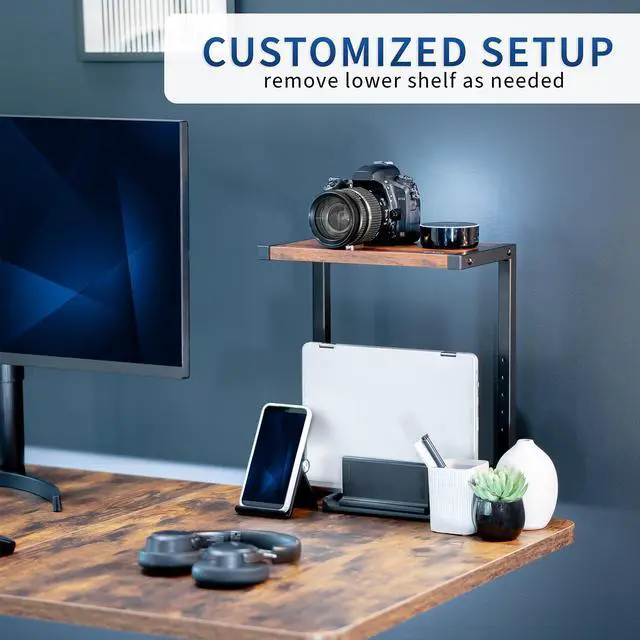 Alt view image 7 of 7 - VIVO Vintage Brown Clamp-on 13" Above or Below Desk 2-Tier Shelving Unit