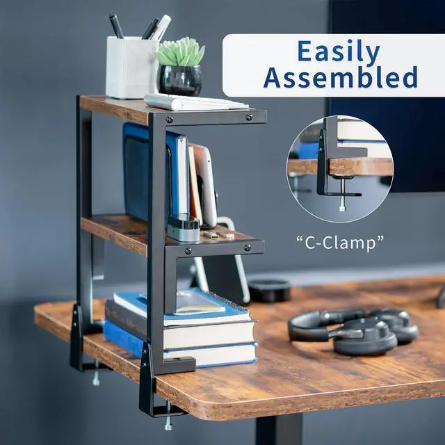 Alt view image 5 of 7 - VIVO Vintage Brown Clamp-on 13" Above or Below Desk 2-Tier Shelving Unit