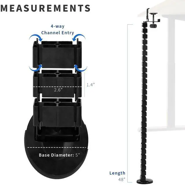 Alt view image 3 of 7 - VIVO Clamp-on Vertebrae Cable Management Kit, Desk Quad Entry Wire Organizer